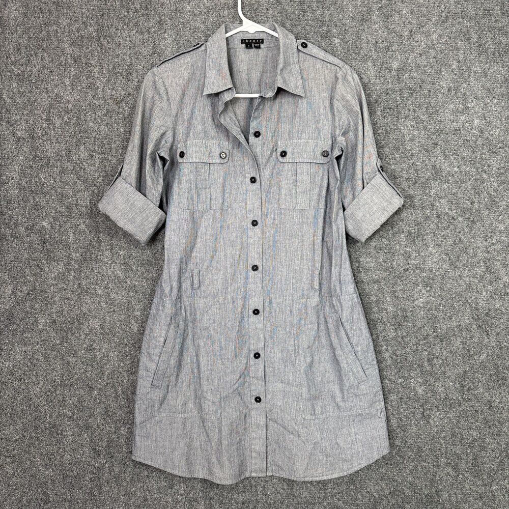 Theory Deja Shipwreck Dress Womens Size 2 Blue Button Shirt